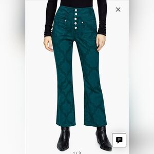 Free People Womens Liv High-Rise Button Fly Flared Crop Jeans Turquoise SZ 27